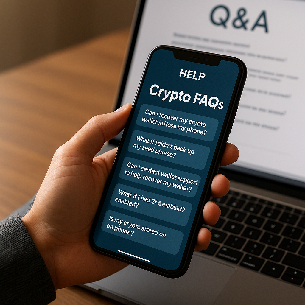  User reading cryptocurrency wallet recovery FAQs online