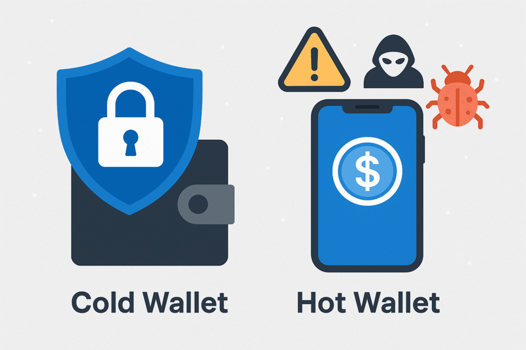 cold wallet vs hot wallet security protection visual