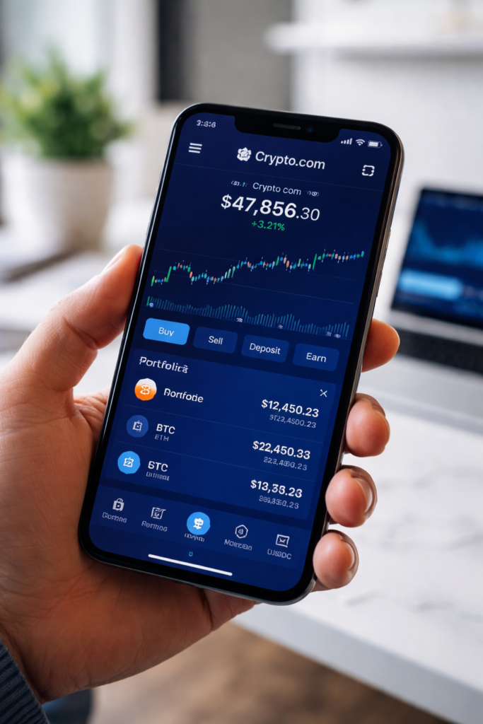 Crypto.com Affiliate Program Guide: How to Earn Passive Income Online Crypto.com trading app on smartphone image